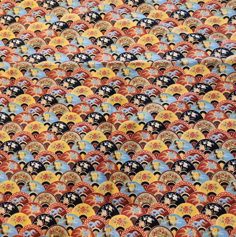 Fabric Colorful Japanese Fan Print - Multi-Color 16x21